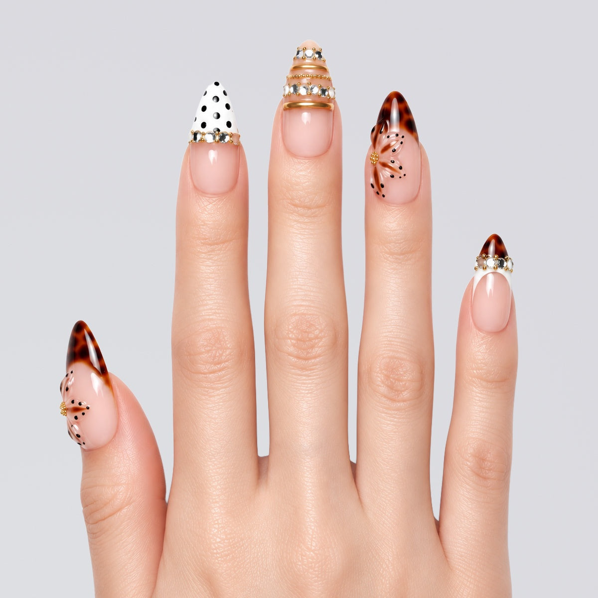 Blush Tortoise Polka Bloom Almond Press On Nails | Salon-Pro 10PCS