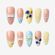 Summer Lemonade Pink Contrast Press On Nails | 10PCS