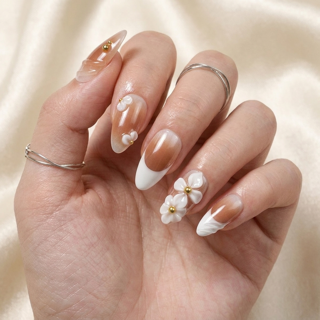 Soft Pearl Bloom Press On Nails | Salon-Pro 10PCS
