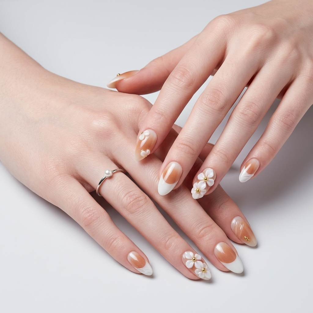 Soft Pearl Bloom Press On Nails | Salon-Pro 10PCS