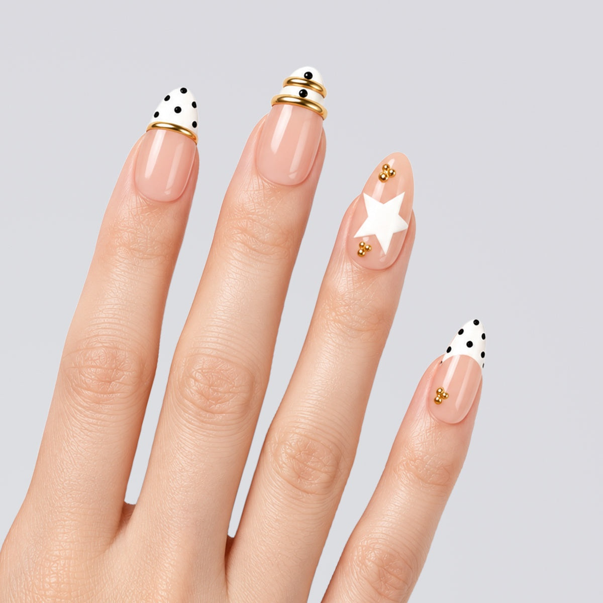Peach Star Polka French Almond Press On Nails | Salon-Pro 10PCS