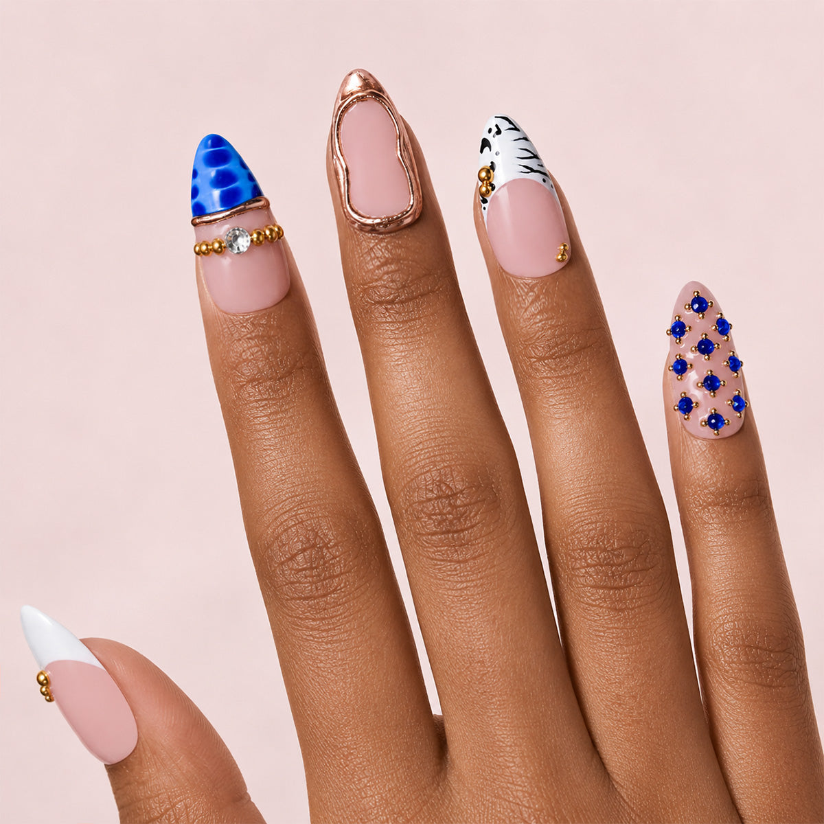 Edgy Animal Print & Blue Gem Press On Nails | 10PCS