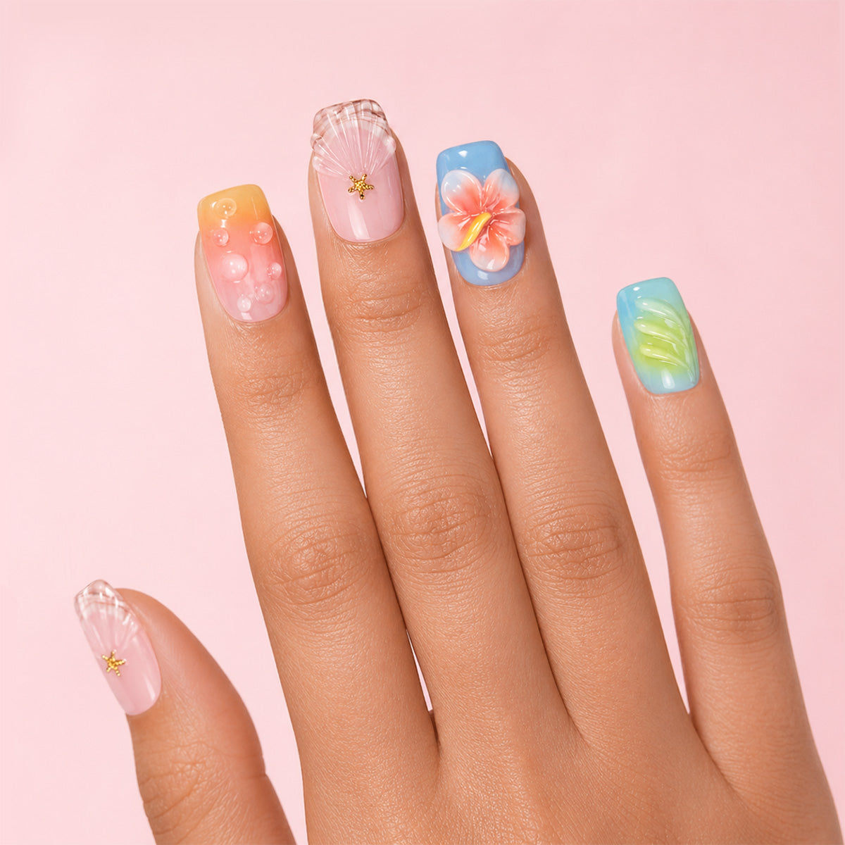 Sweet Summer Ocean Flora Press On Nails | 10PCS