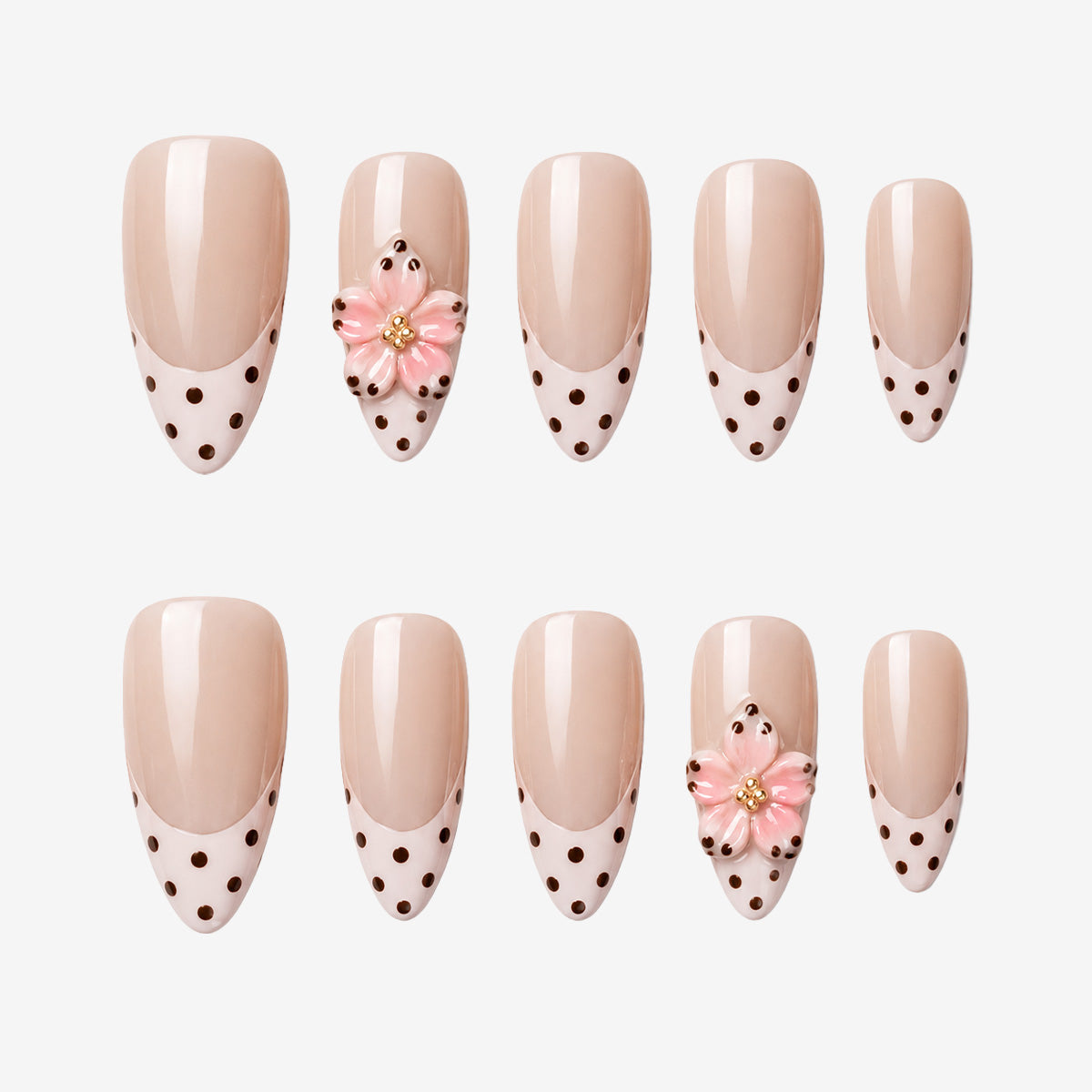 Retro Polka Dot French Floral Press On Nails | 10PCS