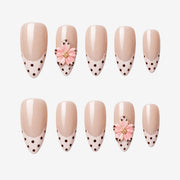 Retro Polka Dot French Floral Press On Nails | 10PCS