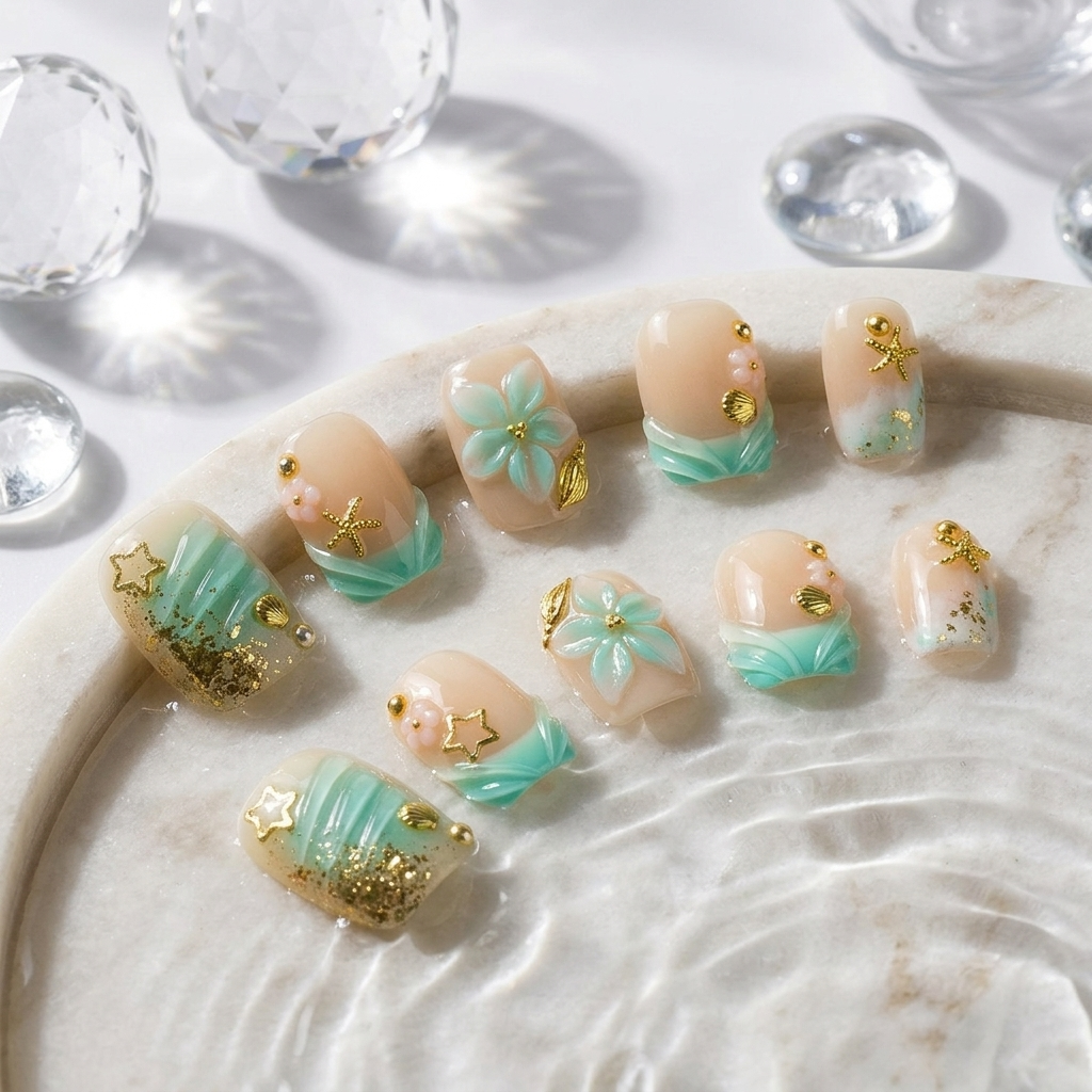 Ocean Bloom Press On Nails | Salon-Pro 10PCS