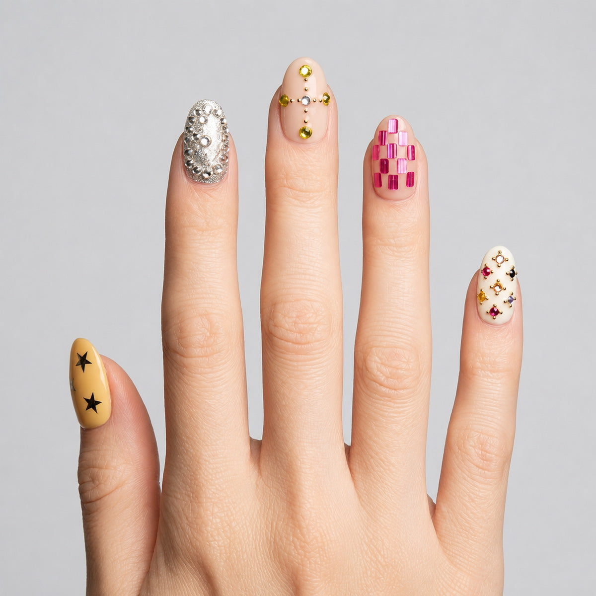 Mismatched Sparkly Gem & Star Press On Nails | 10PCS