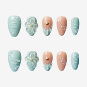 Mint Peach Floral Press On Nails | Salon-Pro 10PCS