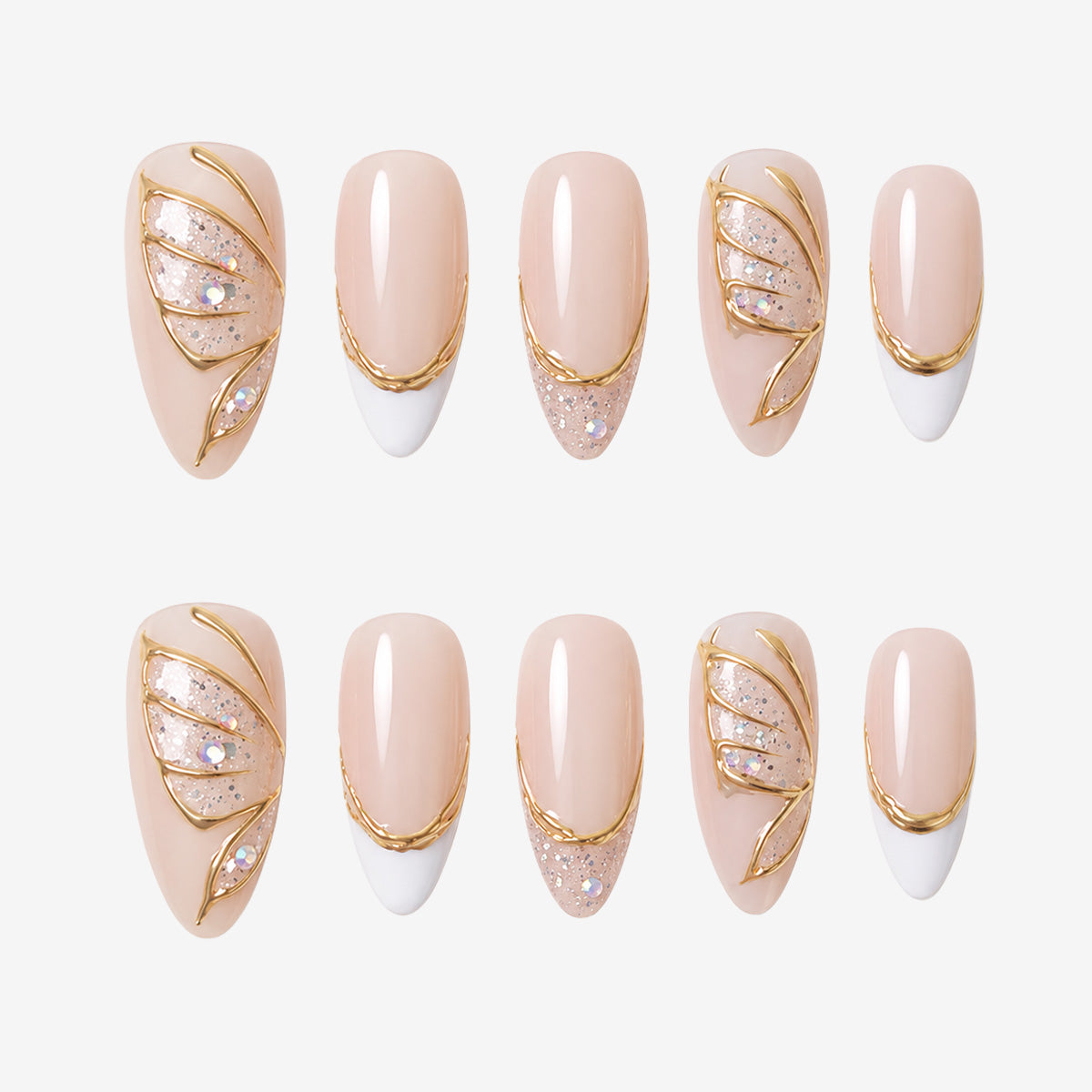 Liquid Gold Butterfly & Glitter Press On Nails | 10PCS