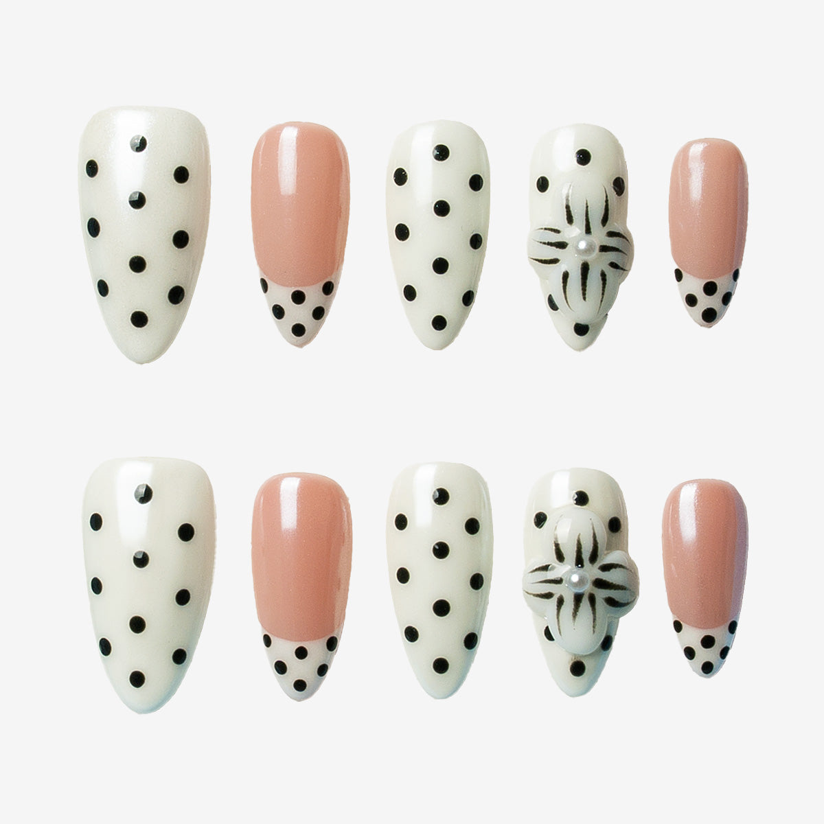 Chic Polka Bloom Almond Press-On Nails | Salon-Pro 10PCS