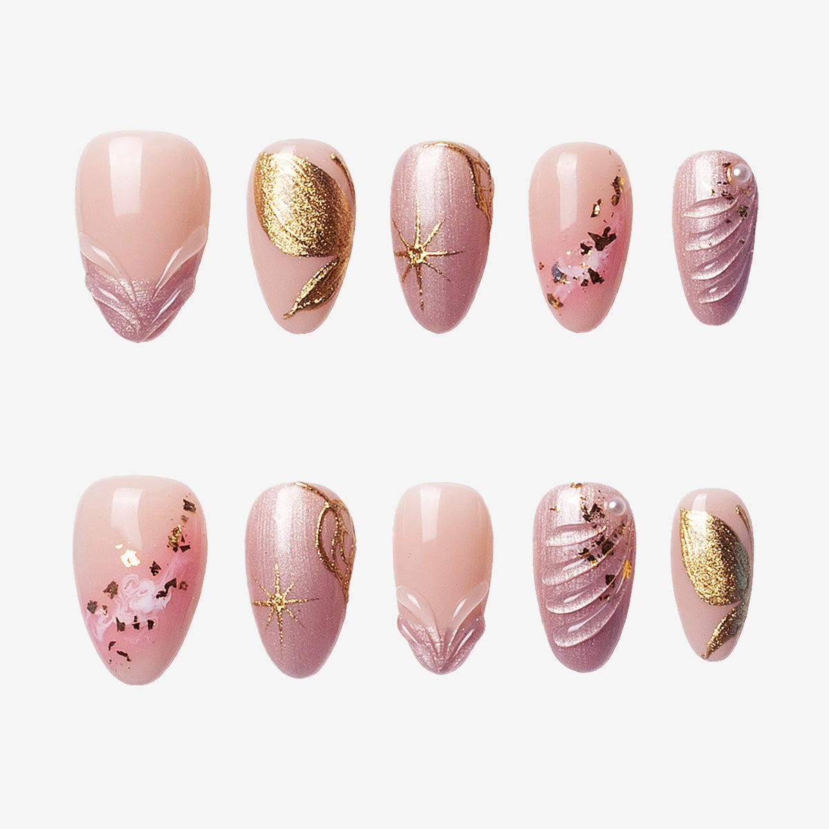 Mermaid Tail Pink Gold Press On Nails