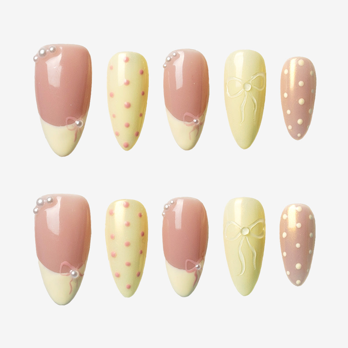 Dolly Dot Bow Almond Press-On Nails | Salon-Pro 10PCS