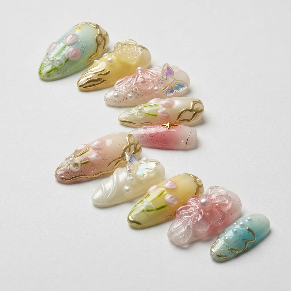 Luxe Tulip Glow Almond Press-On Nails | Salon-Pro 10PCS