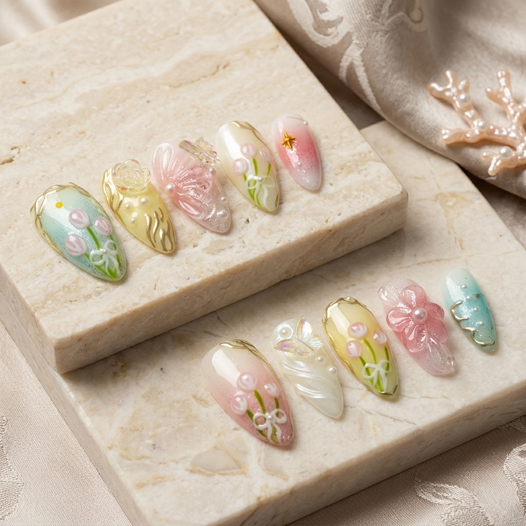 Luxe Tulip Glow Almond Press-On Nails | Salon-Pro 10PCS