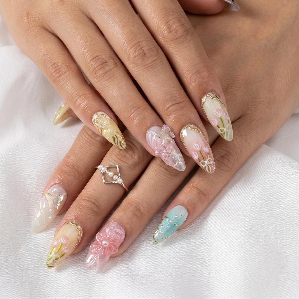 Luxe Tulip Glow Almond Press-On Nails | Salon-Pro 10PCS