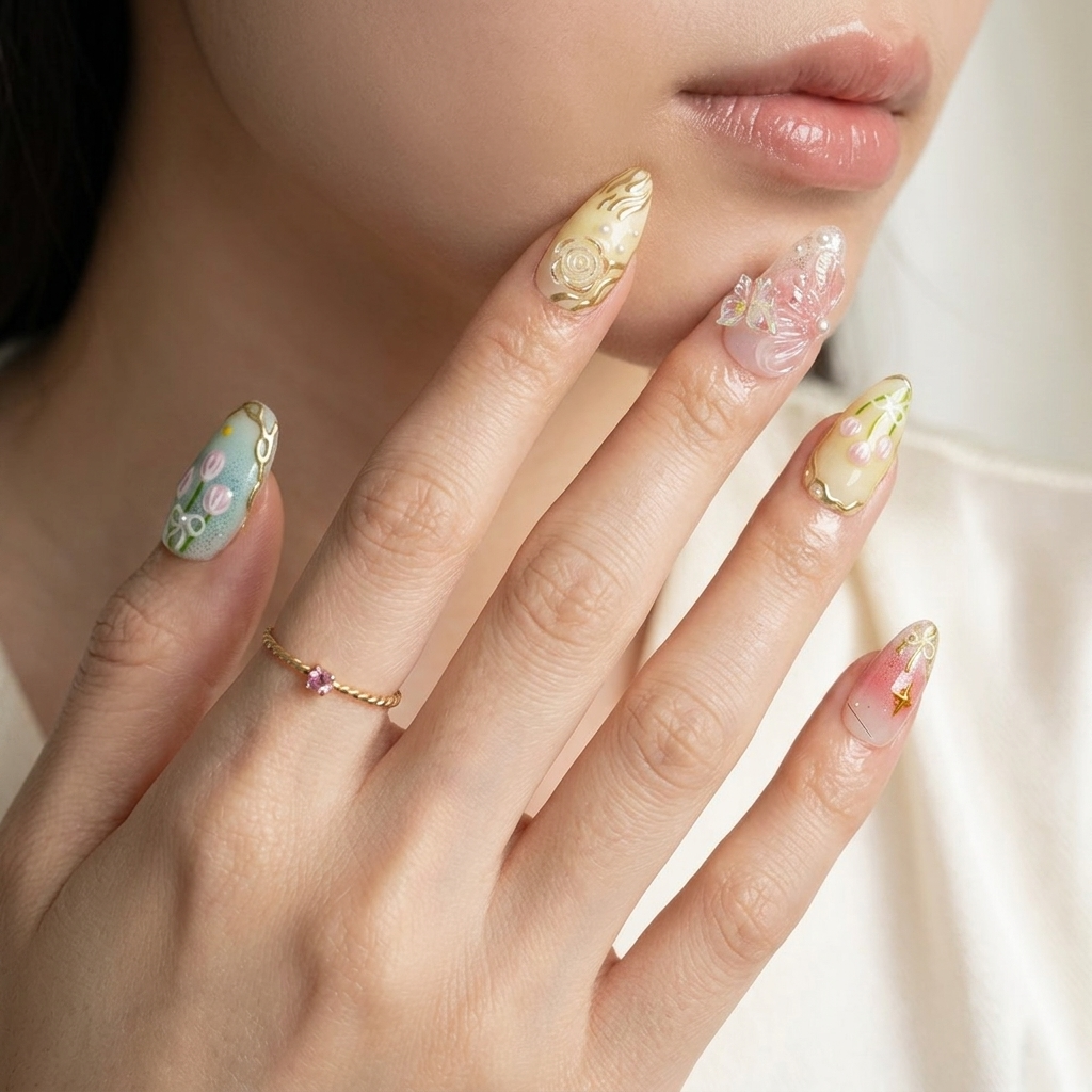 Luxe Tulip Glow Almond Press-On Nails | Salon-Pro 10PCS