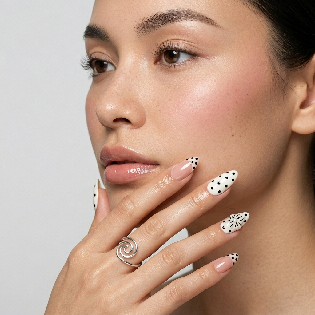 Chic Polka Bloom Almond Press-On Nails | Salon-Pro 10PCS