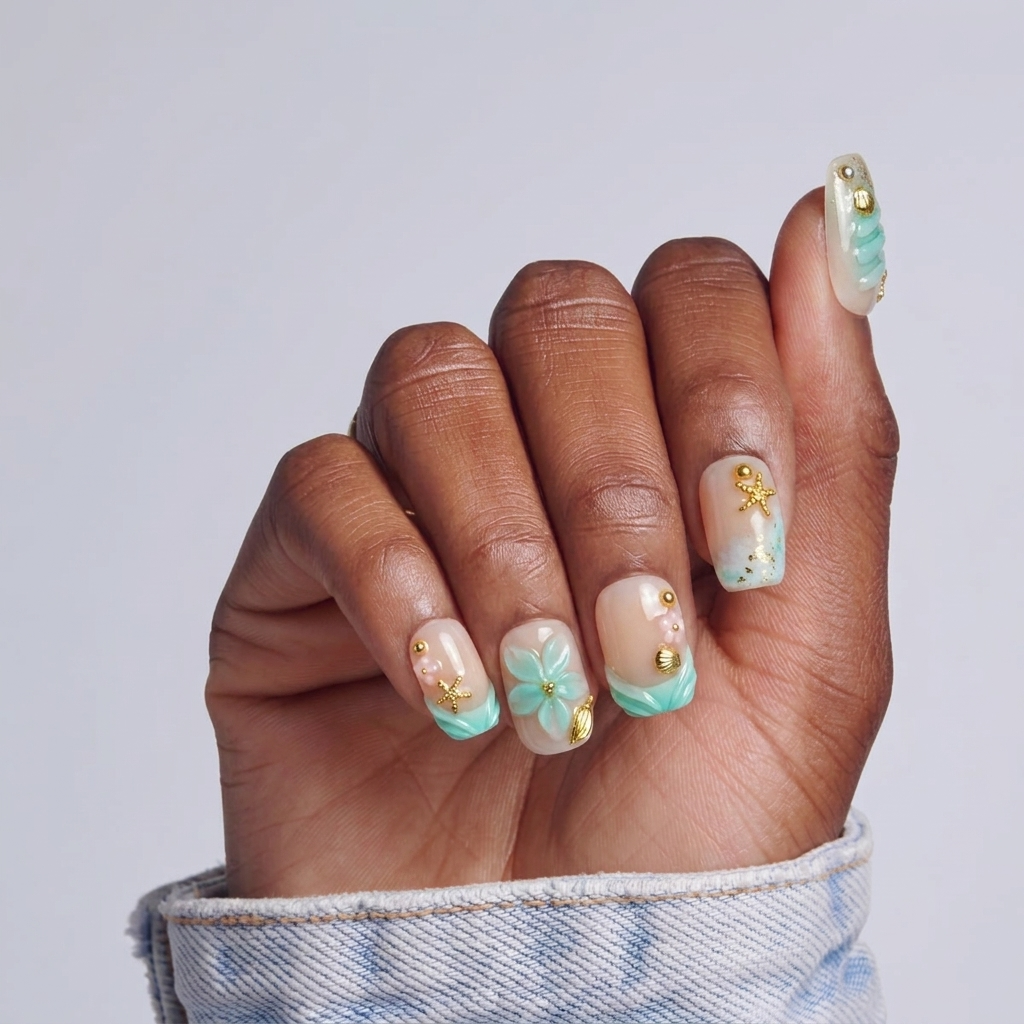 Ocean Bloom Press On Nails | Salon-Pro 10PCS