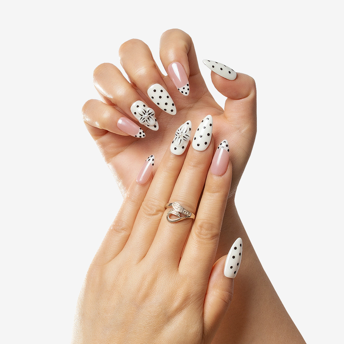 Chic Polka Bloom Almond Press-On Nails | Salon-Pro 10PCS