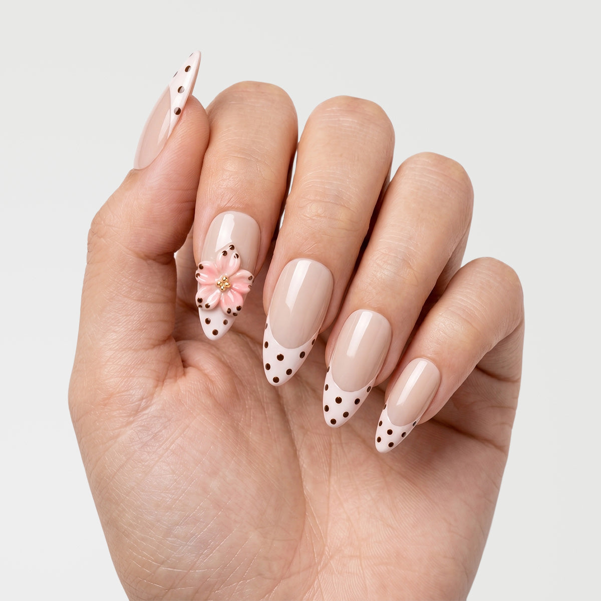 Retro Polka Dot French Floral Press On Nails | 10PCS
