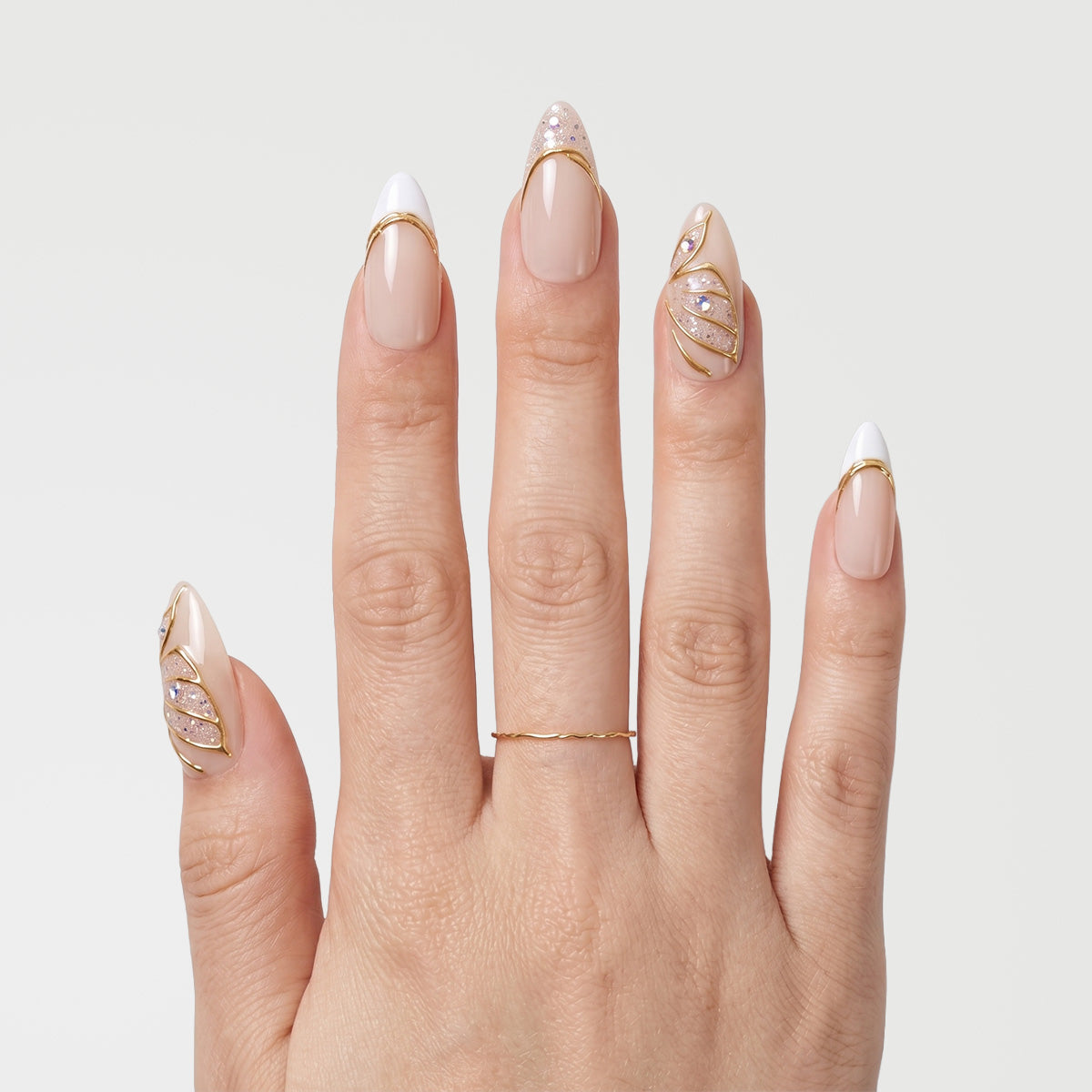 Liquid Gold Butterfly & Glitter Press On Nails | 10PCS