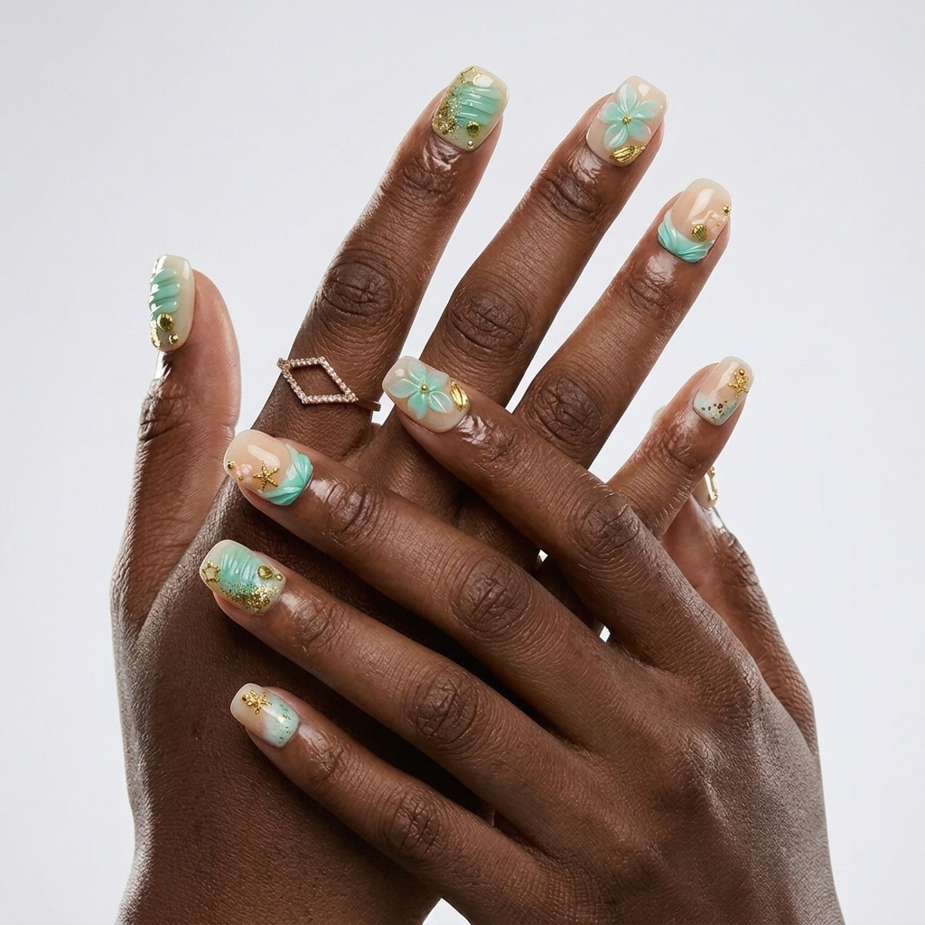 Ocean Bloom Press On Nails | Salon-Pro 10PCS