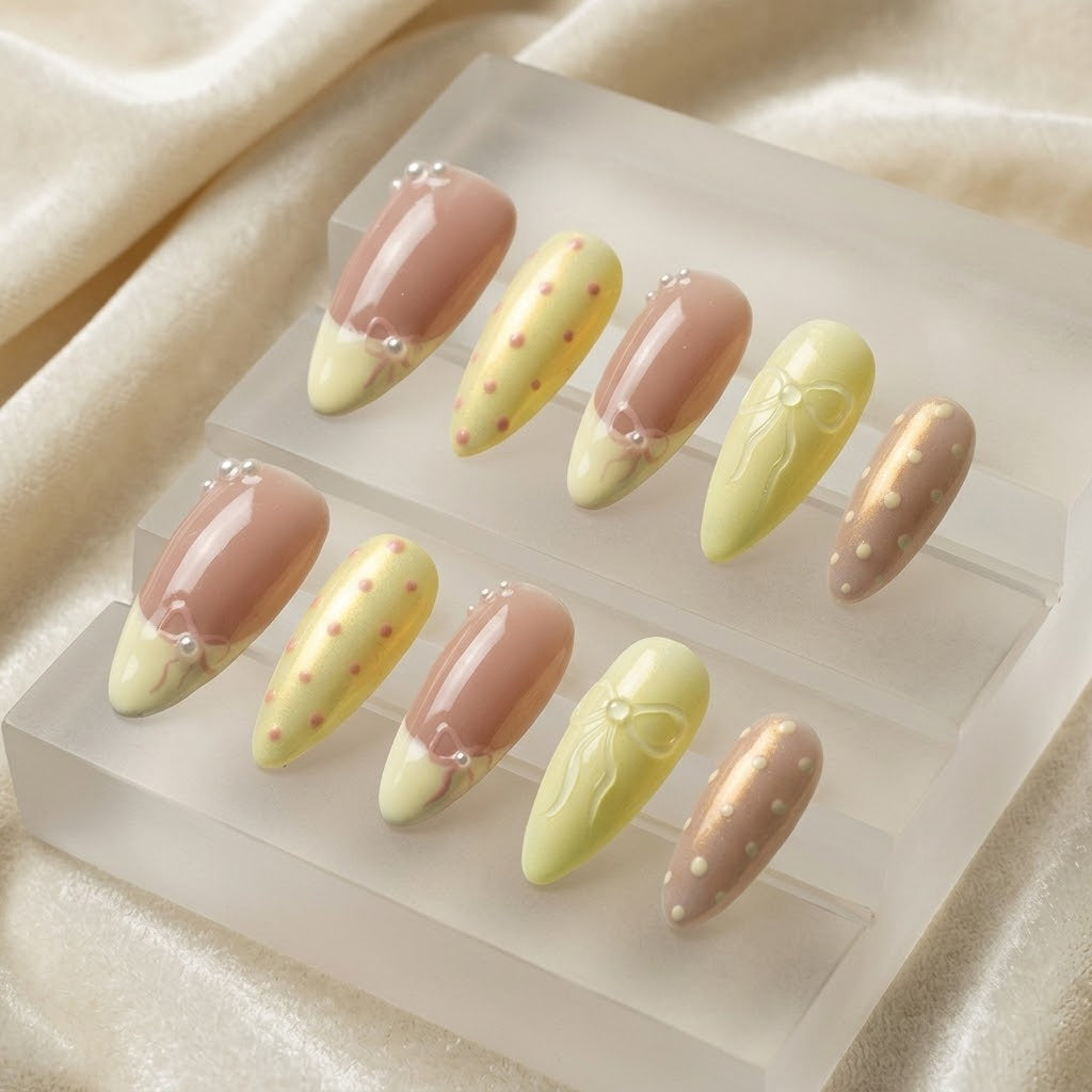 Dolly Dot Bow Almond Press-On Nails | Salon-Pro 10PCS