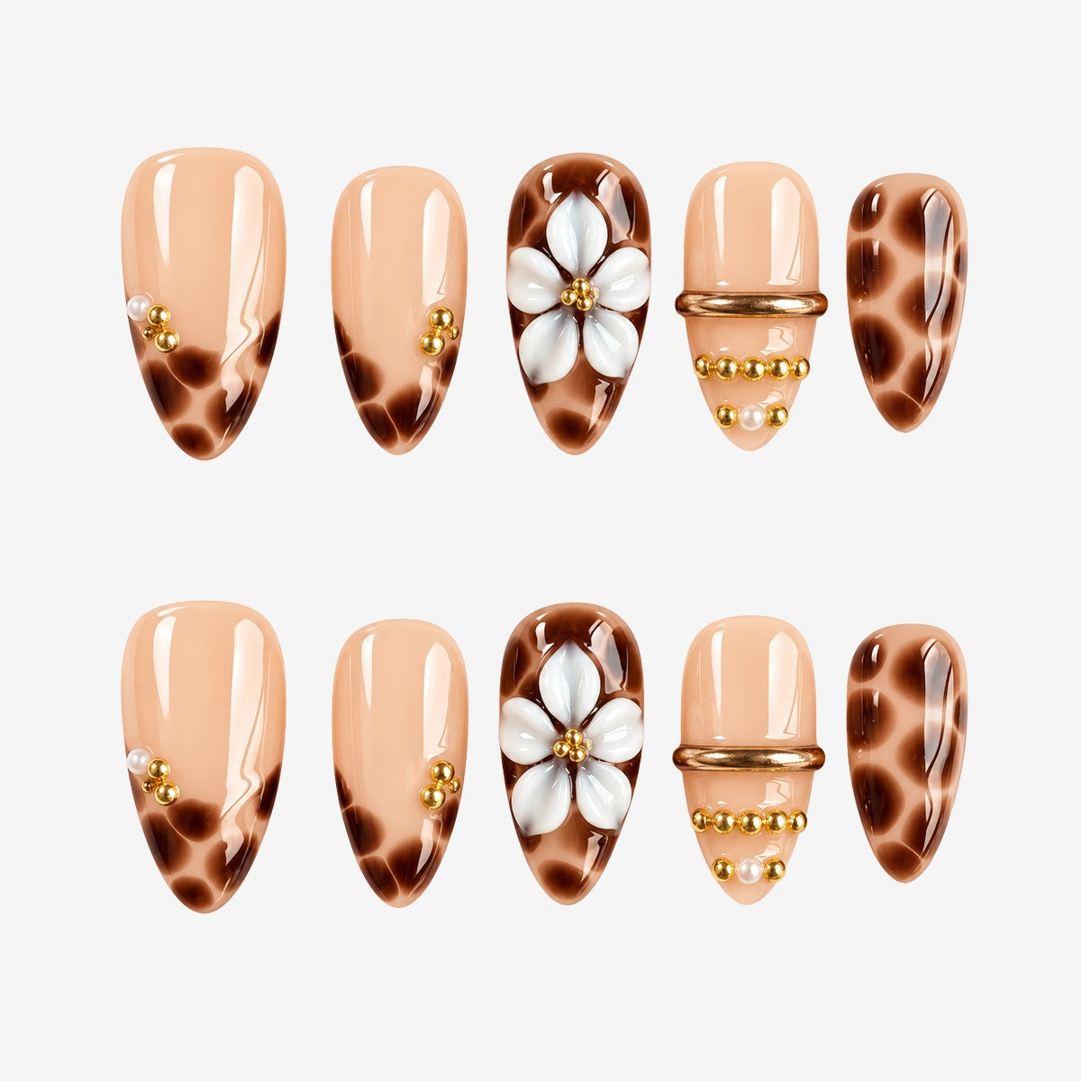 Caramel Daisy Tortoise Almond Press On Nails | Salon-Pro 10PCS