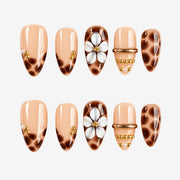 Caramel Daisy Tortoise Almond Press On Nails | Salon-Pro 10PCS