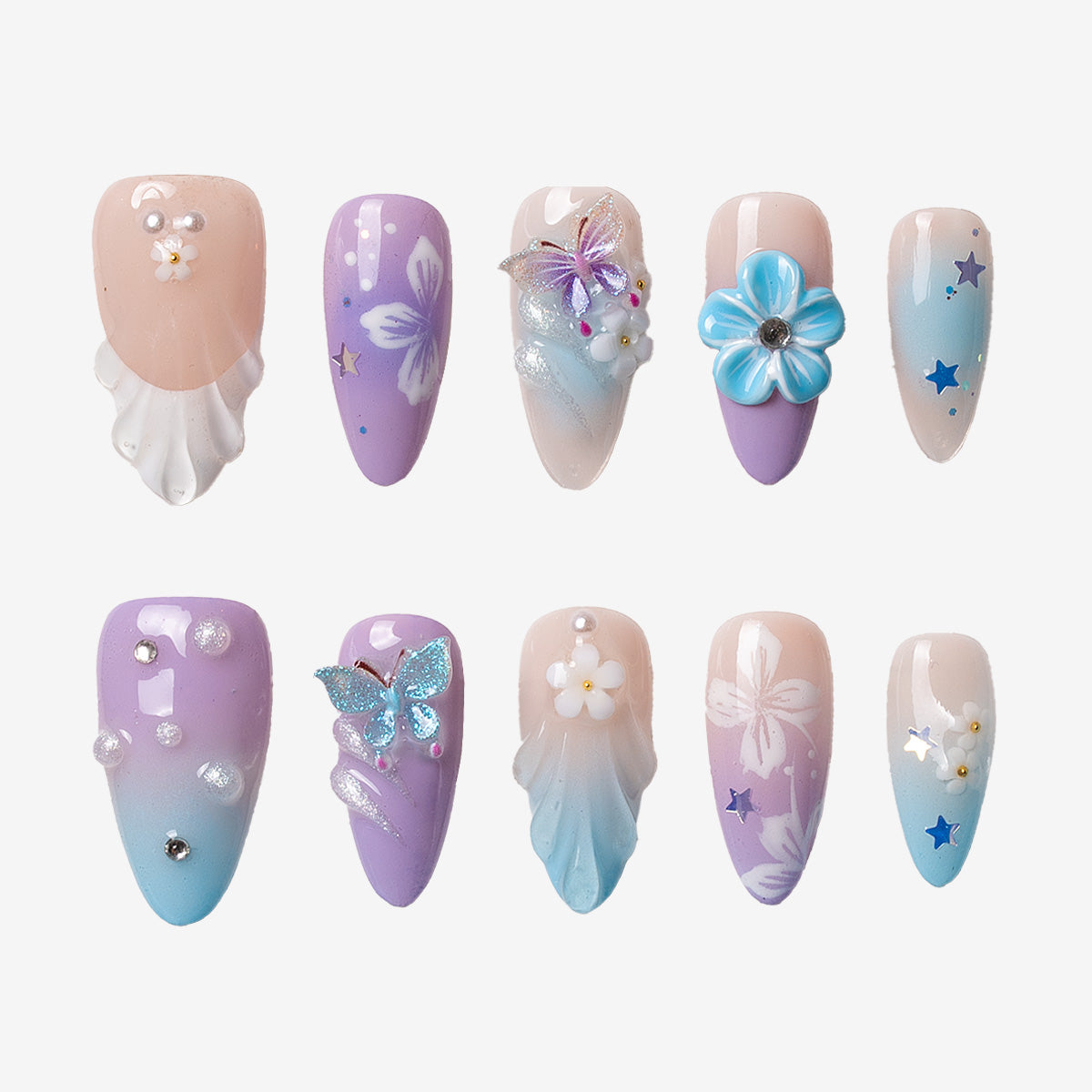 Butterfly Meadow Almond Press-On Nails | Salon-Pro 10PCS