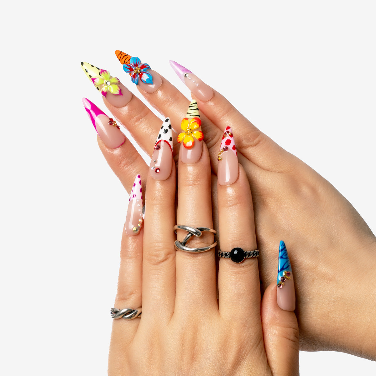 Neon Blossom Stiletto Press-On Nails