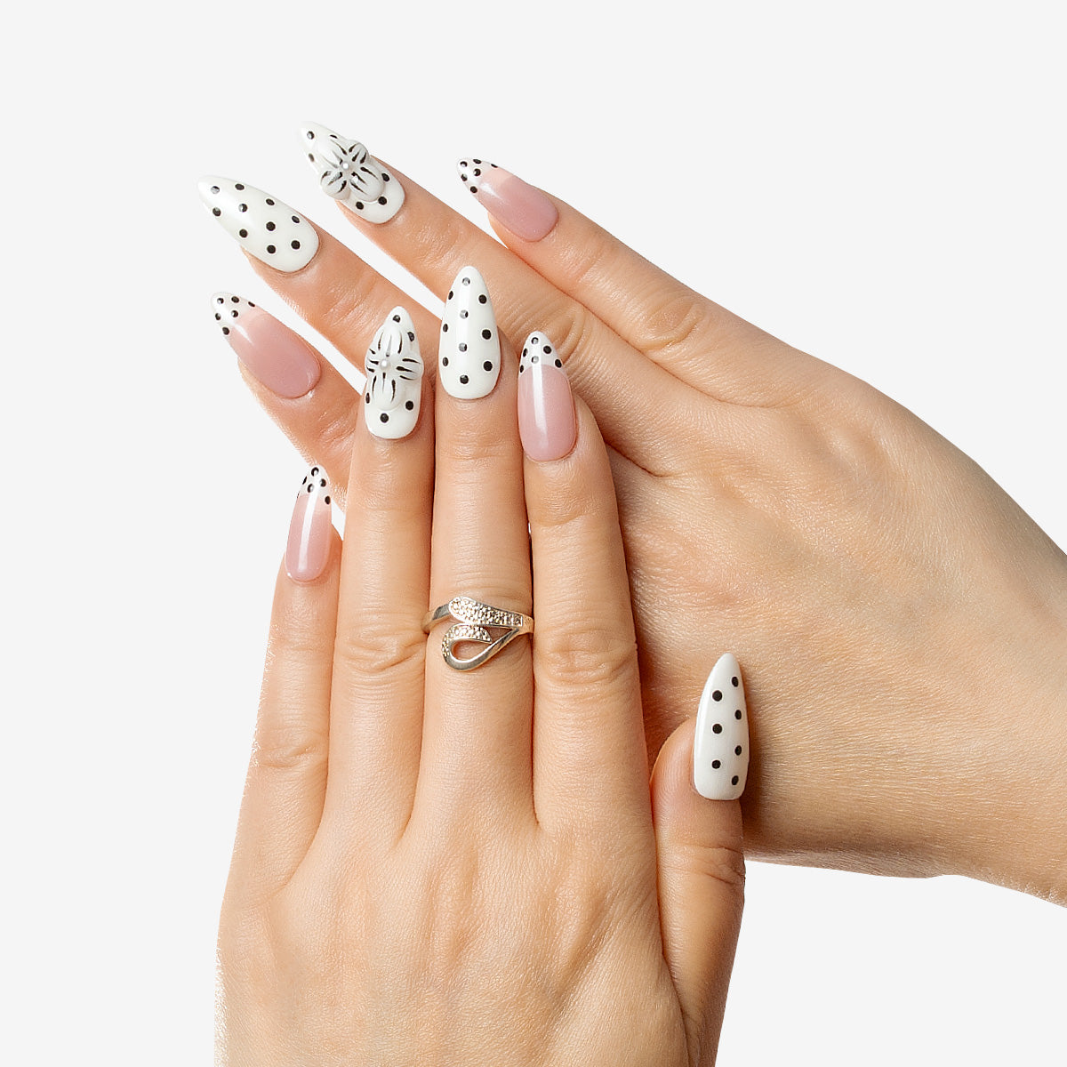 Chic Polka Bloom Almond Press-On Nails | Salon-Pro 10PCS
