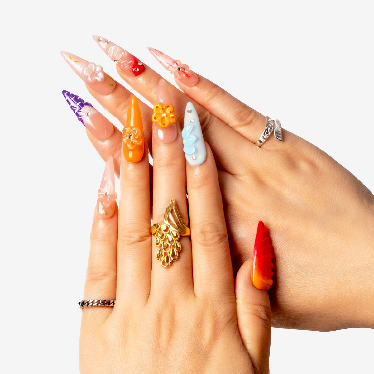 Bright Floral Mix Stiletto Press-On Nails