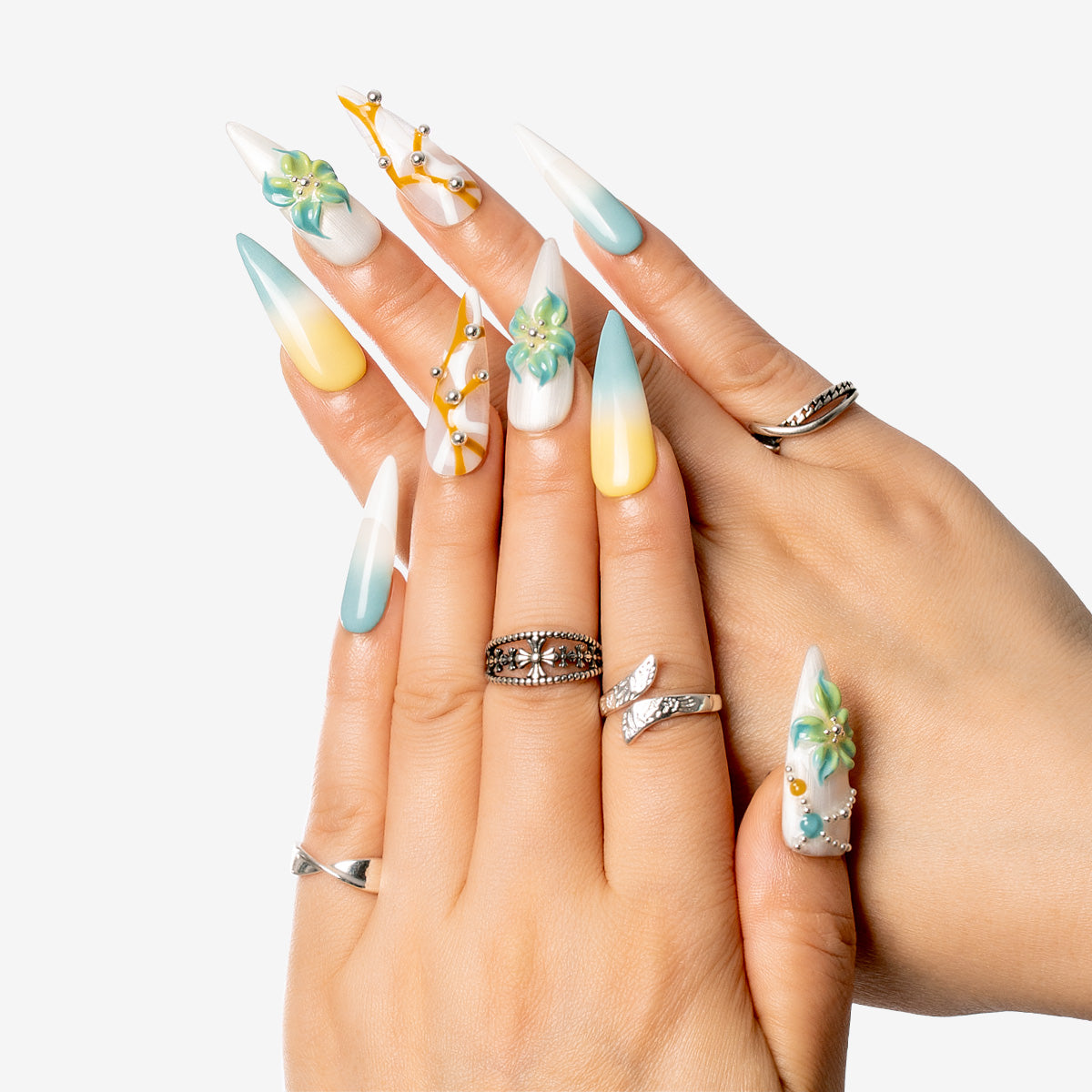 Tropical Petals Stiletto Press-On Nails