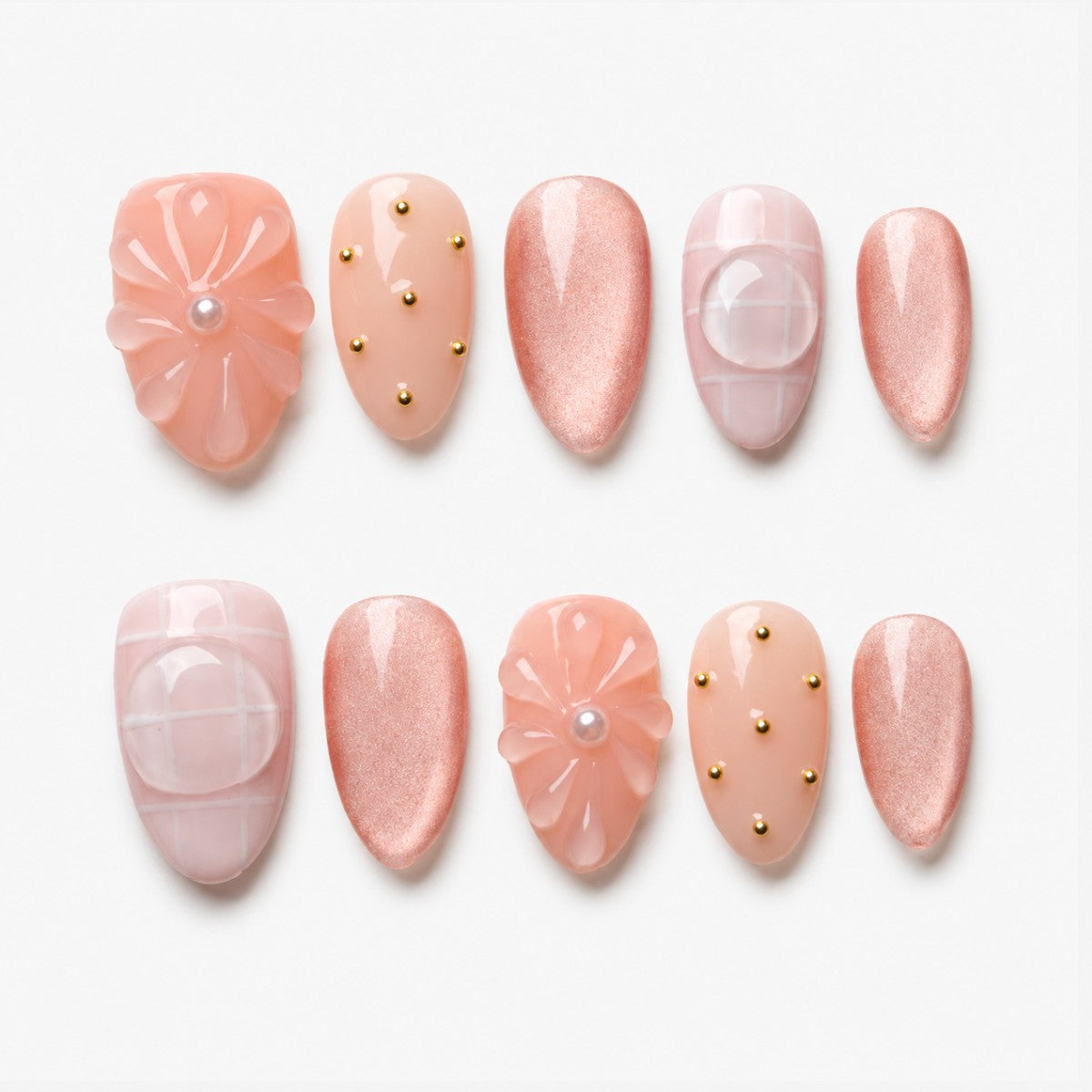 Shimmering Coral Pearl Press On Nails | 10PCS