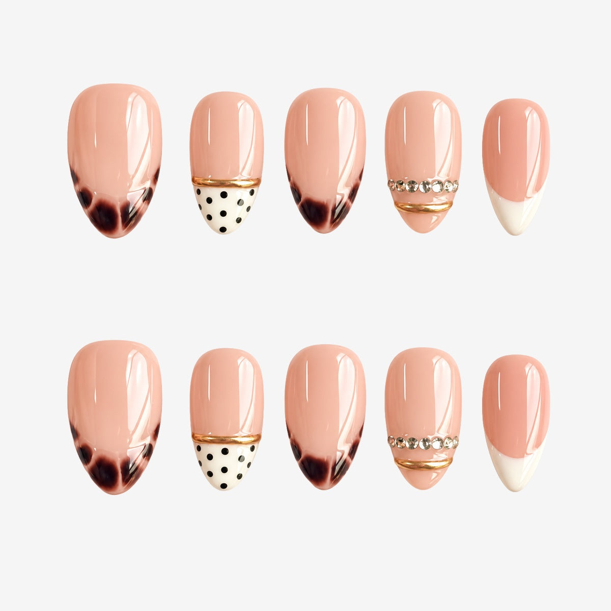 Peach Tortoise Polka French Almond Press On Nails | Salon-Pro 10PCS