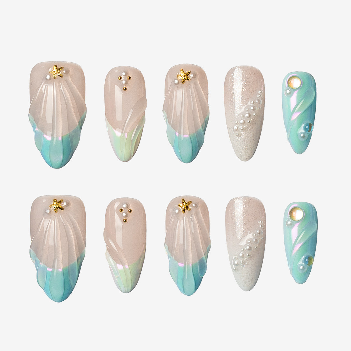 Mermaid Shell Almond Press-On Nails | Salon-Pro 10PCS
