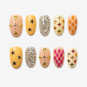 Mismatched Sparkly Gem & Star Press On Nails | 10PCS