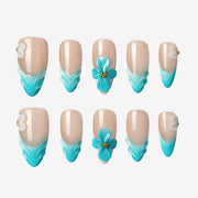 Aqua Blossom Almond Blue Press-On Nails | Salon-Pro 10PCS