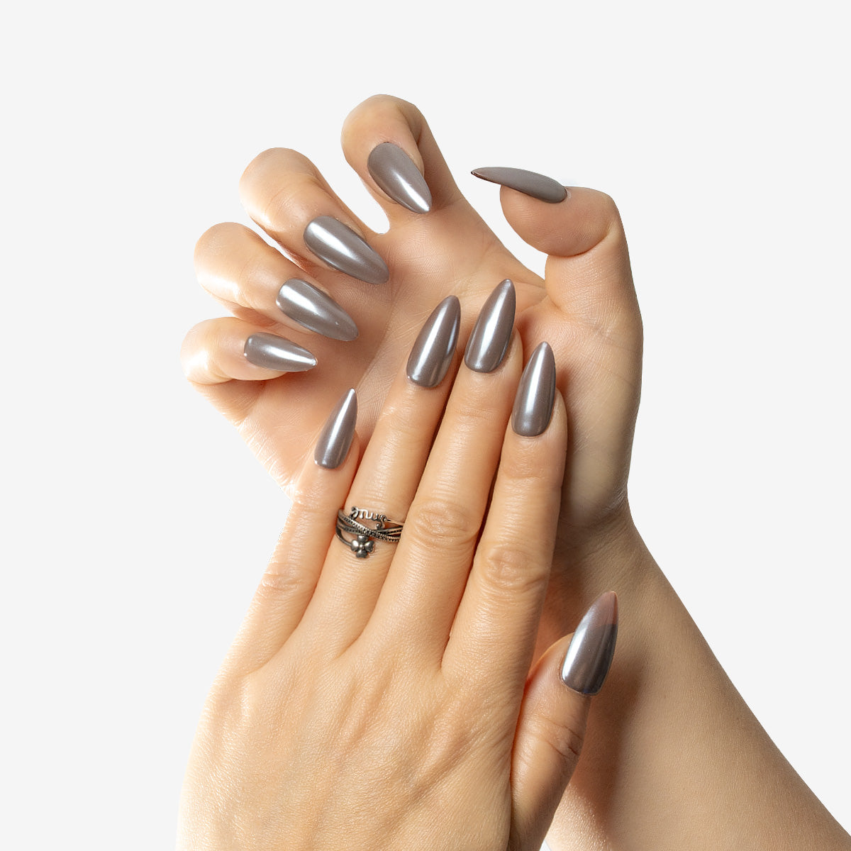 Metallic Cocoa Almond Gel Nails