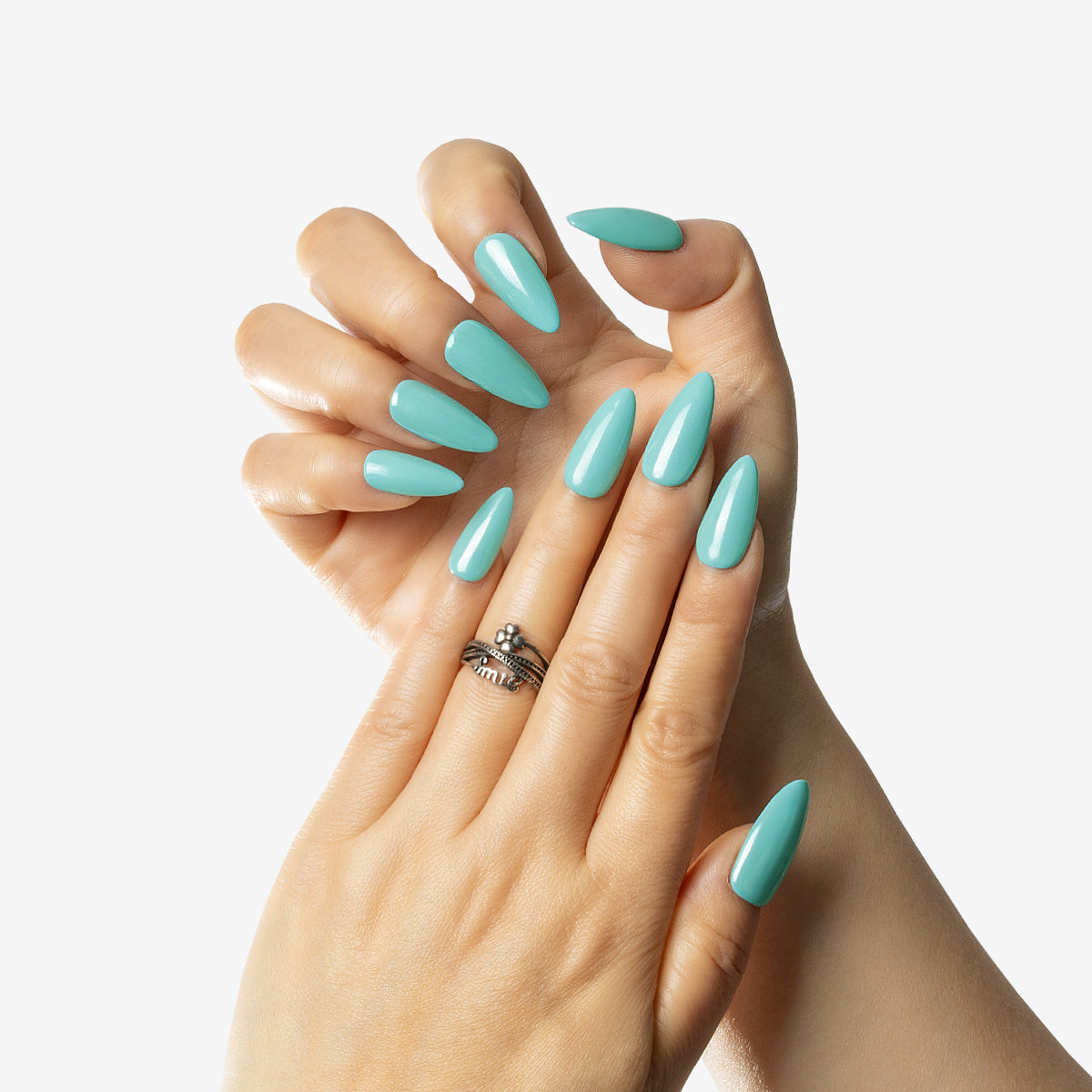 Radiant Teal Stiletto Acrylic Nails