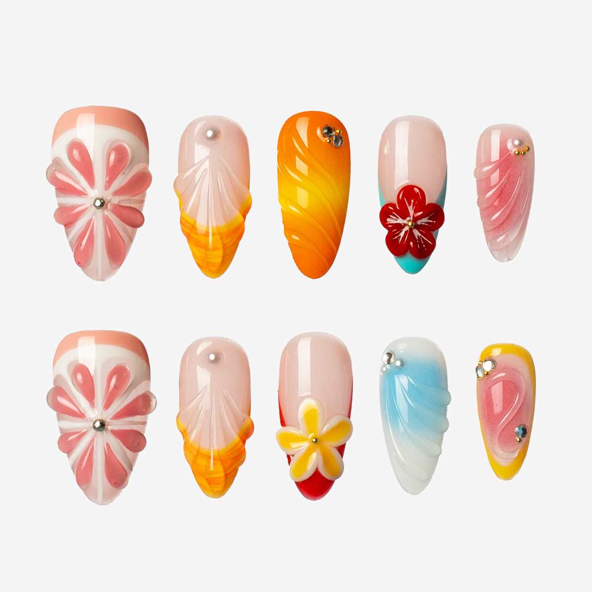 Tropical Sunset Blossom Almond Press-On Nails | Salon-Pro 10PCS