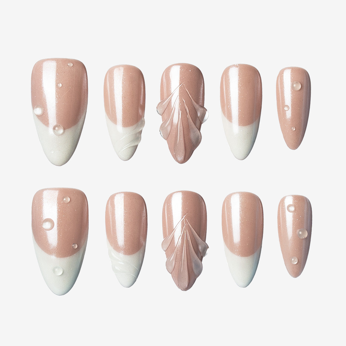 Pearl Glaze Almond French Nails | Salon-Pro 10PCS