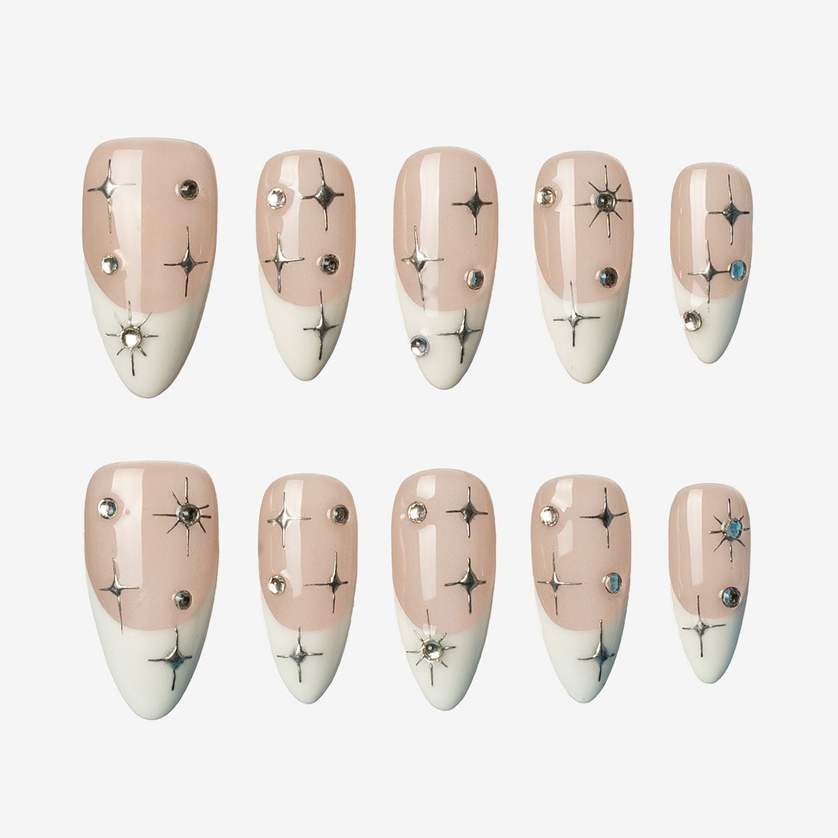 Starlight Nude Almond French Nails | Salon-Pro 10PCS