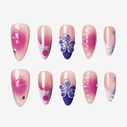 Purple Blossom Almond French Nails | Salon-Pro 10PCS