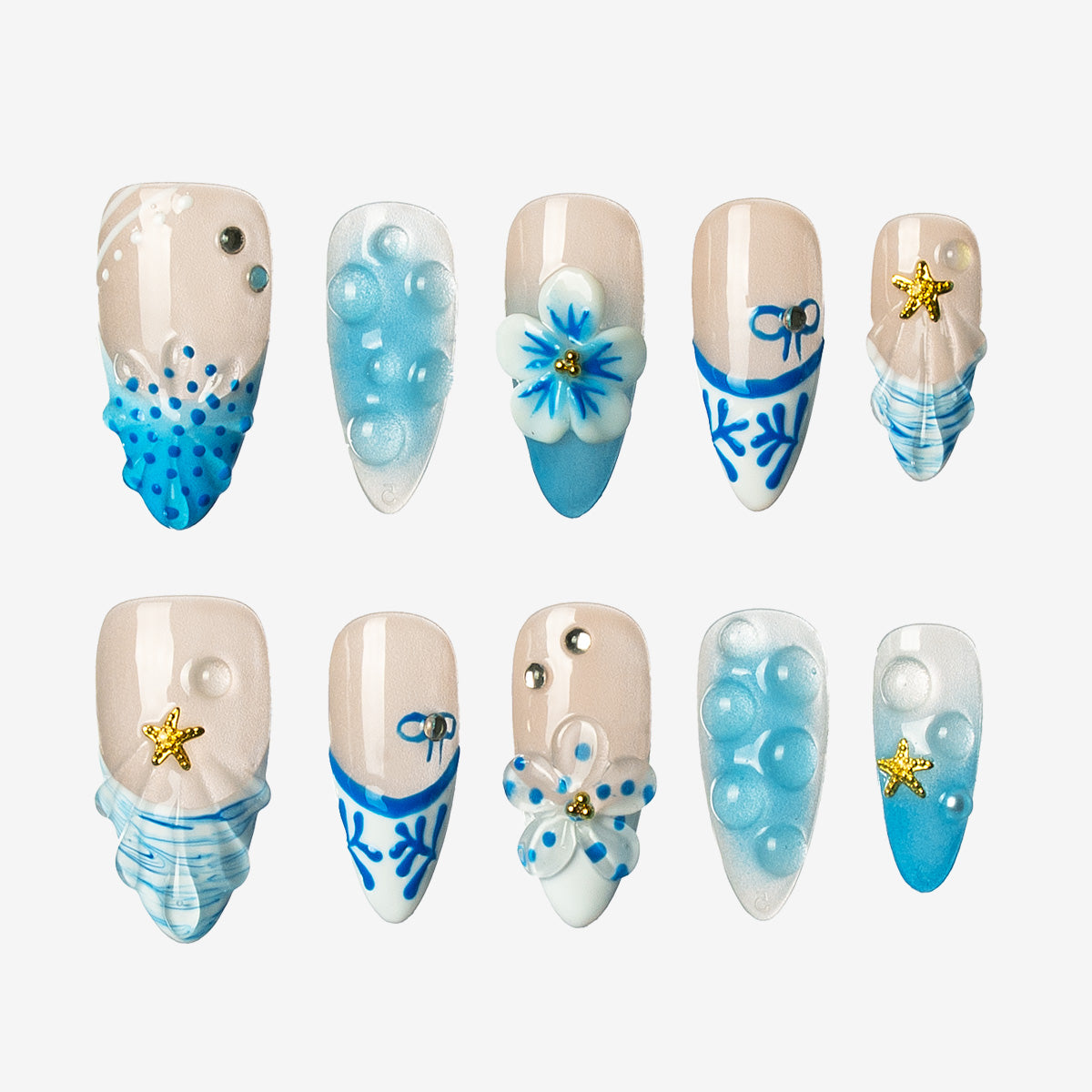 Bubble Tide Blue Almond Nails | Salon-Pro 10PCS