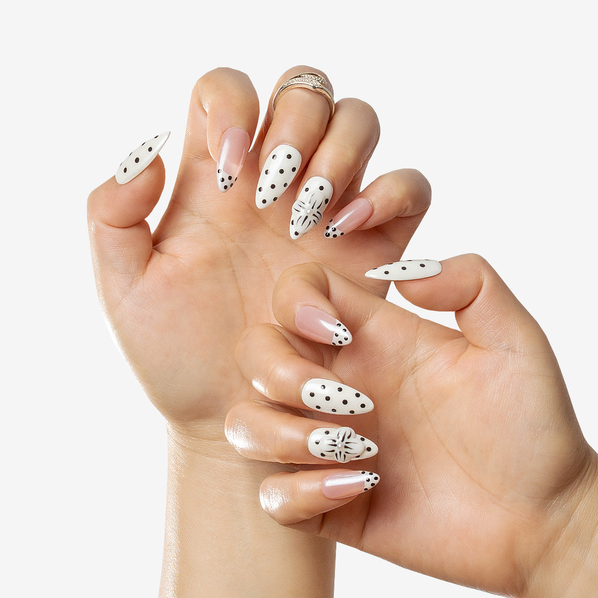 Chic Polka Bloom Almond Press-On Nails | Salon-Pro 10PCS