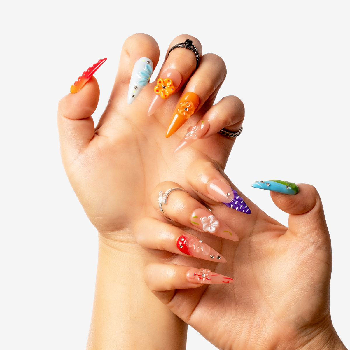 Bright Floral Mix Stiletto Press-On Nails