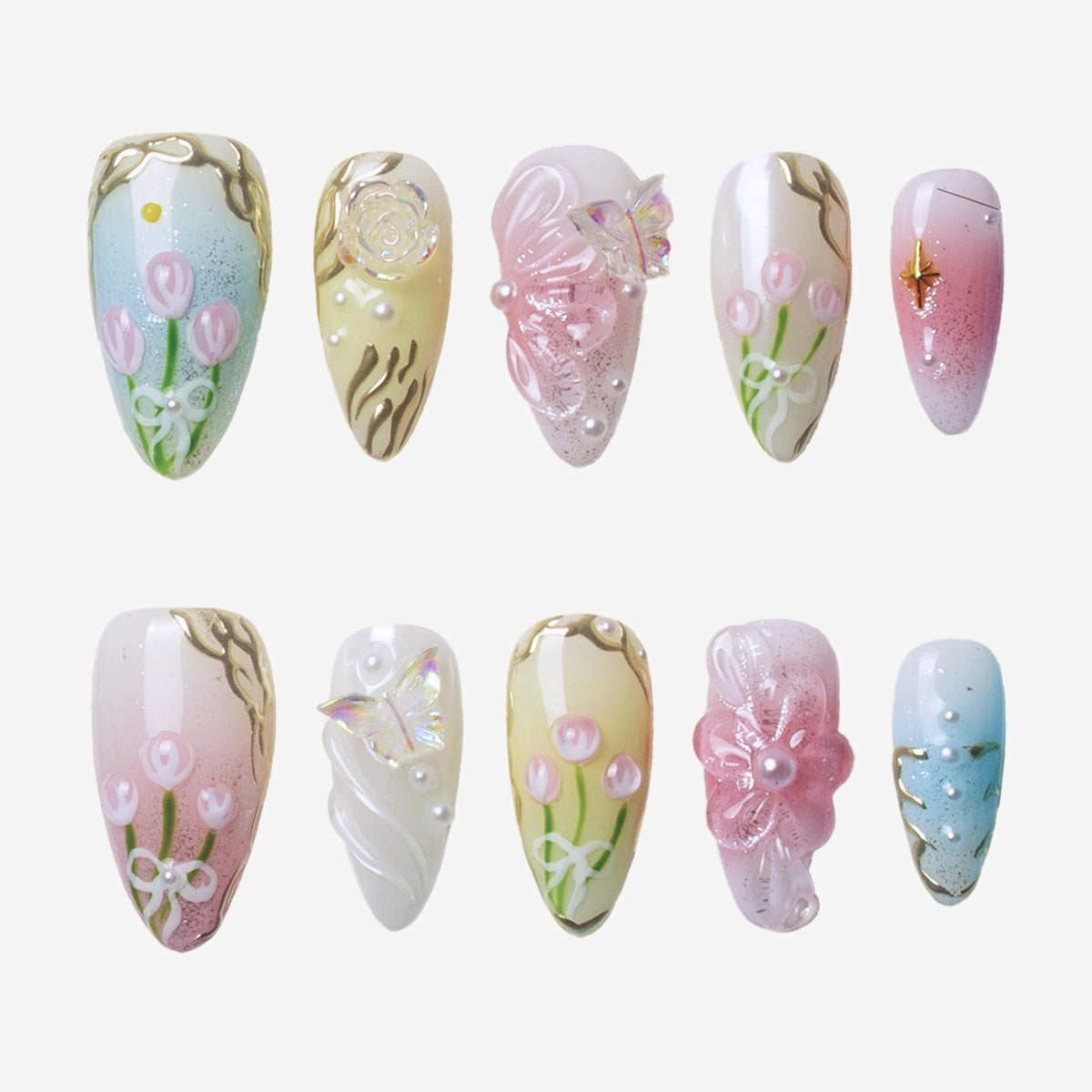 Luxe Tulip Glow Almond Press-On Nails | Salon-Pro 10PCS