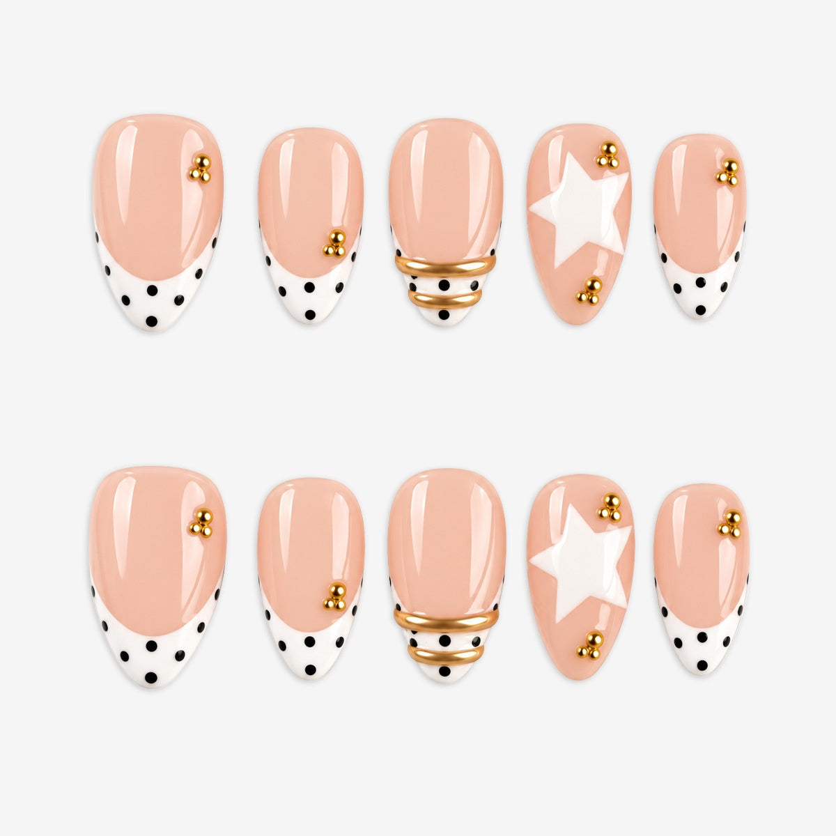 Peach Star Polka French Almond Press On Nails | Salon-Pro 10PCS